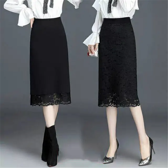 Two sided Knit Bag Hip Skirt Spring And Autumn New High waist Mid length One step Skirt Black - Shop at LoveMi