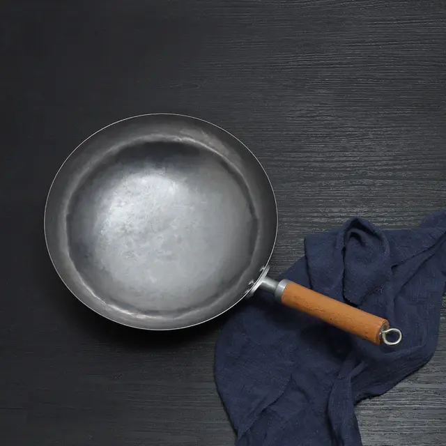 Silver White Handmade Iron Pan Old fashioned Iron Pan Household Lightweight Carbon Steel Wok Uncoated Non stick Pan - Shop at LoveMi