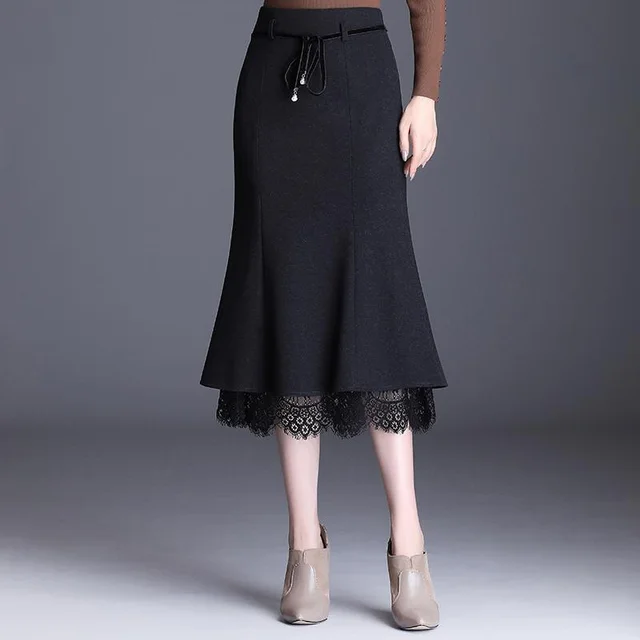Irregular Ruffled High Waist And Thin Midlength Plaid Bag Hip Fishtail Skirt Black - Shop at LoveMi