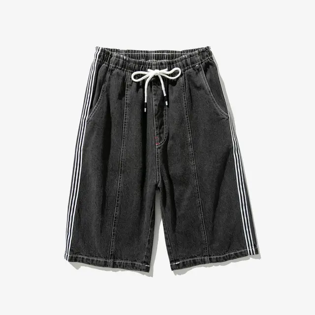 Fashion All match Elastic Waist Plus Size Denim Shorts Black - Shop at LoveMi