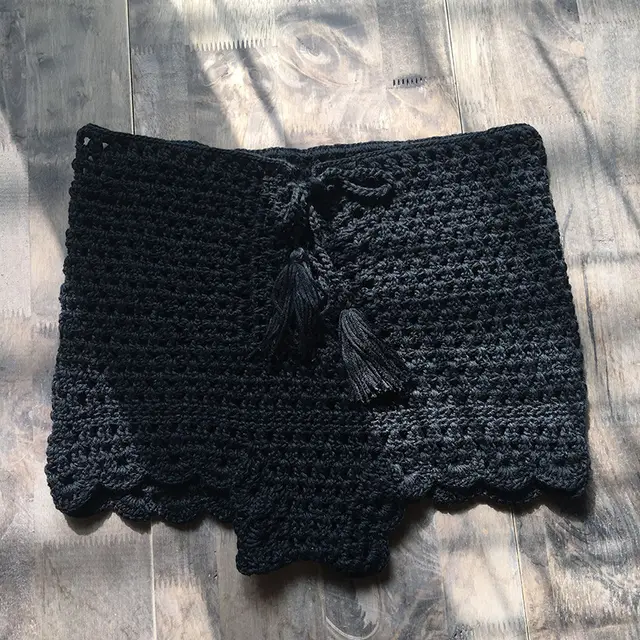 Hand knitted Crochet Hollow Bikini High Waist Pants Women Black - Shop at LoveMi