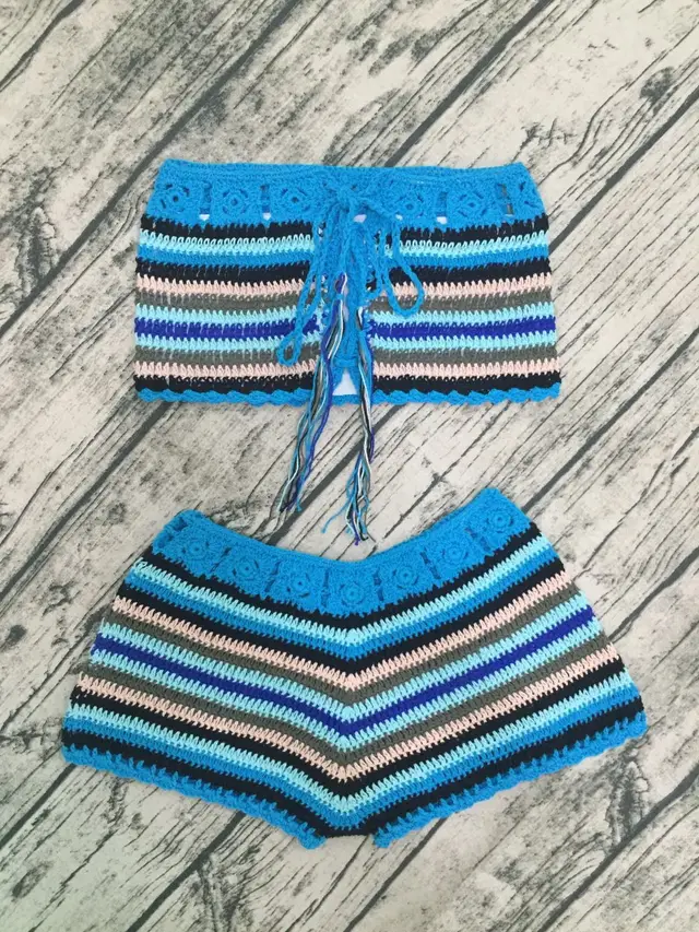 Bikini Swimsuit Split Bikini Tube Top Wrap Chest Beach Swimwear Blue - Shop at LoveMi