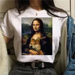 Round Neck Painting Mona Lisa Print Short Sleeves - 16Color