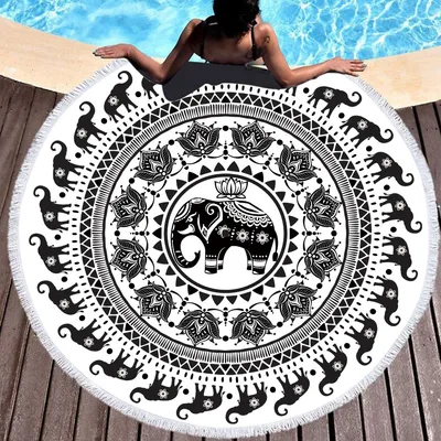 Digital Printed Microfiber Round Beach Towel With Tassels - Shop at LoveMi