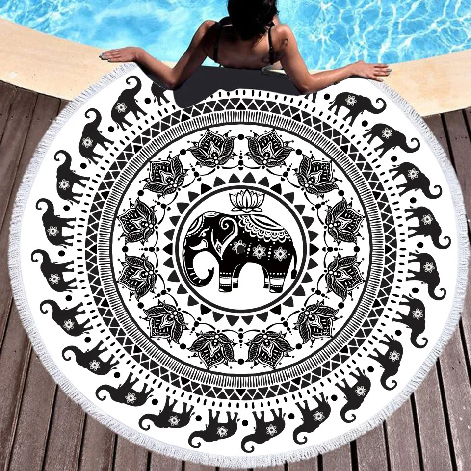Digital Printed Microfiber Round Beach Towel With Tassels