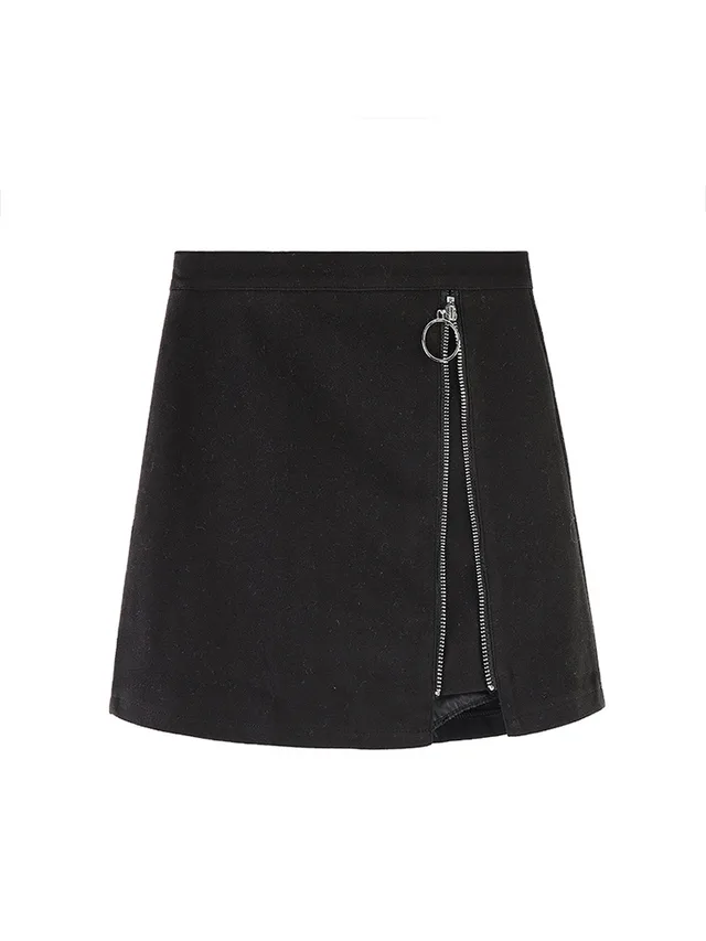 Half length Skirt Women Autumn and Winter High Waist A line Skirt Black - Shop at LoveMi