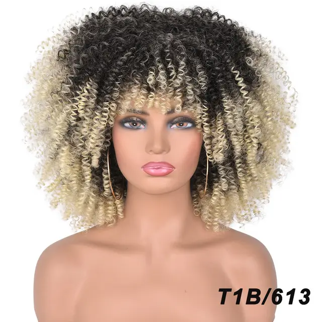 African Black Short Curly Hair Wig Mixed Color European And American Style Wig T1Bx613 - Shop at LoveMi