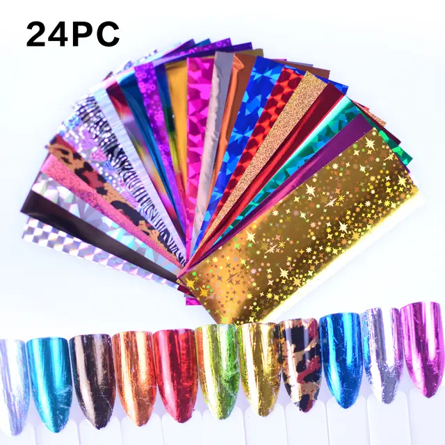 24 Sheets Nail Art Foils Laser Shinning Mixed Beauty Transfer Tips Sticker Craft DIY Universe Decorations 24Models - Shop at LoveMi