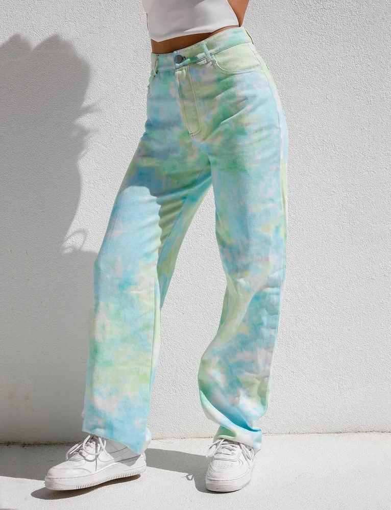 Fashion Women's New High waist Wide leg Pants Ladies Printed Casual Jeans Green - Shop at LoveMi
