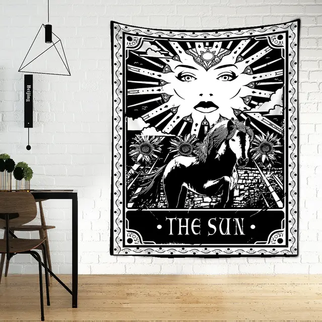 Black Tarot Cards Tapestry Wall Hanging Moon Star Medieval Europe Divination Hippie Tapiz Tapestry for Home Decor N - Shop at LoveMi