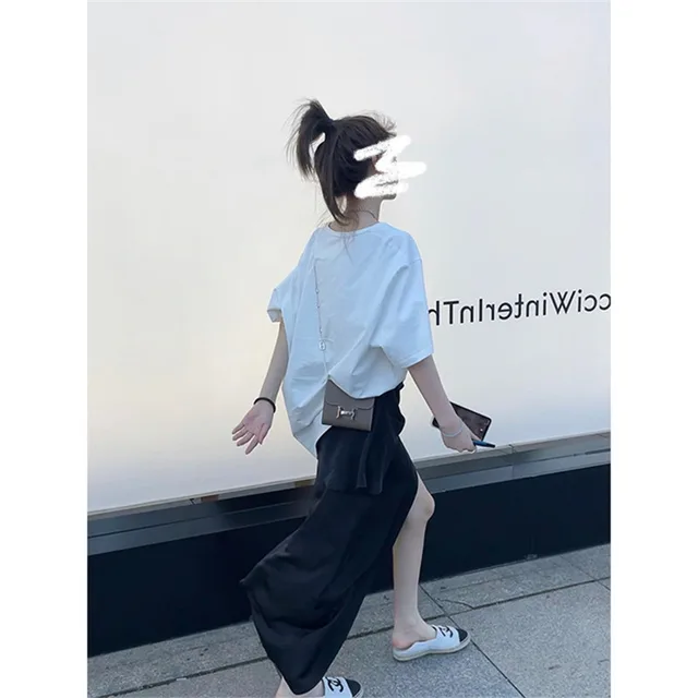 Side Slit Pleated Half Skirt Design Sense Long Skirt Black - Shop at LoveMi