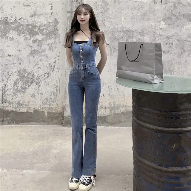 Flared Pants Slim Slimming Trousers Tube Top Jeans Blue - Shop at LoveMi