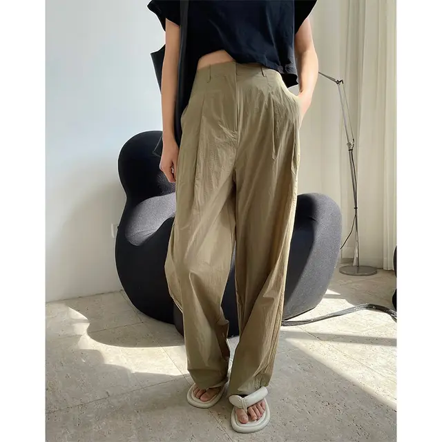 Korean Version Of Lazy Sunscreen High Waist Casual Pants Wide leg Loose Light Thin Breathable Thin Trousers Women Khaki - Shop at LoveMi