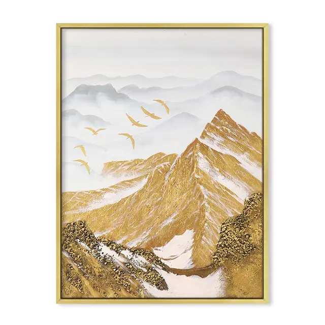 Astratto Golden Montagna di Neve Uccello Paesaggio Poster Arte Della Parete Della Tela di Canapa Pittura Stampa Immagine Per Soggiorno Moderno Comp... Style C - Shop at LoveMi