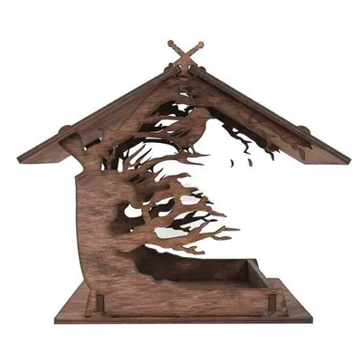 Wooden Home Garden Outdoor Bird Feeder Garden Pendant Decoration Feeder Carbonized Color A - Shop at LoveMi