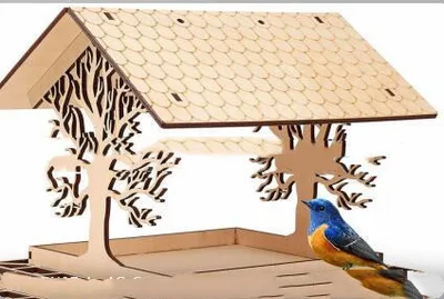 Wooden Home Garden Outdoor Bird Feeder Garden Pendant Decoration Feeder Carbonized Color B - Shop at LoveMi