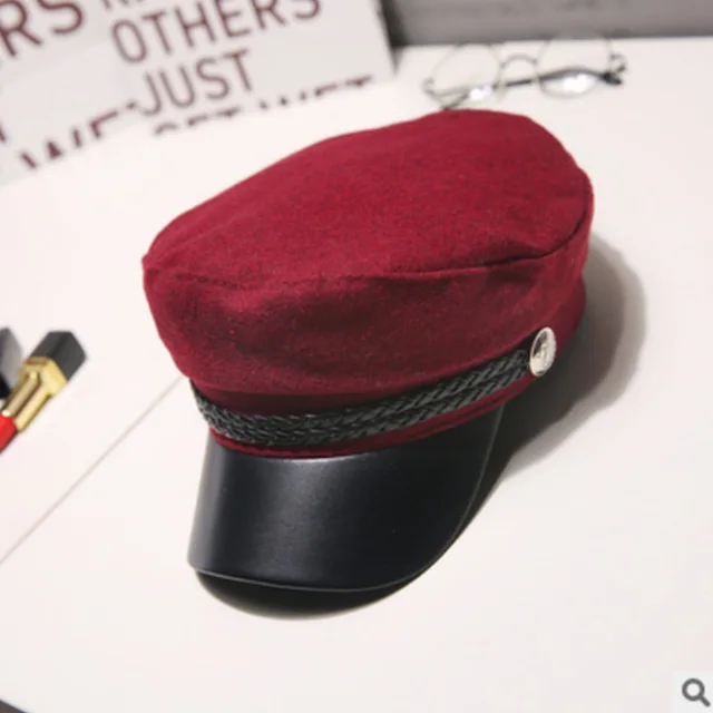 Korean Version Of Woolen Beret Retro Flat Navy Hat Cap Wine Red - Shop at LoveMi