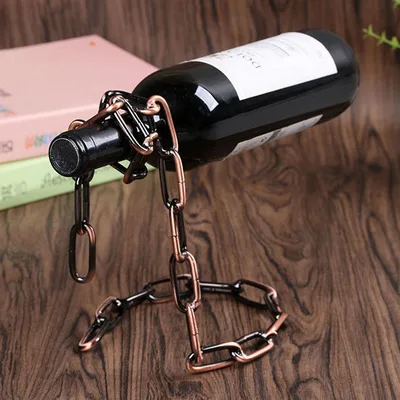 Suspended Wrought Iron Chain Red Wine Shelf Wine Bottle Decoration European Style Rose Gold - Shop at LoveMi