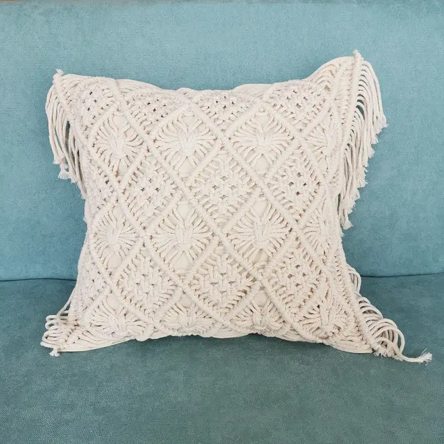 Beige Morocco Handmade Knitting Woven Pillow Cushion Cover - Shop at LoveMi