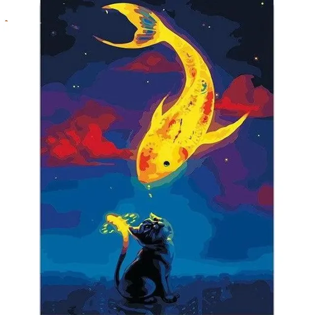 RUOPOTY Cute Cats And Whale Animals Color By Numbers DIY Paint By Numbers Home Decoration Pictures Hand painted On Canvas Black - Shop at LoveMi
