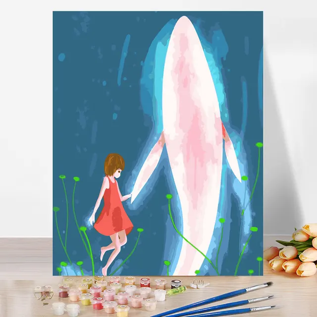 DIY Creative Hand painted Digital Oil Painting Living Room Coloring Abstraction Digital Decoration Painting Big Fish Blue Whale Pink - Shop at LoveMi