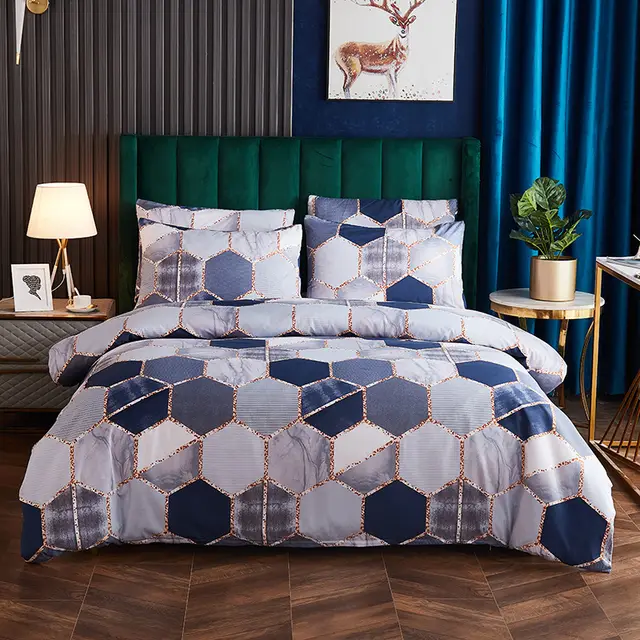 Gradient Gilt Marble Double City Mirror Quilt Cover Blue - Shop at LoveMi