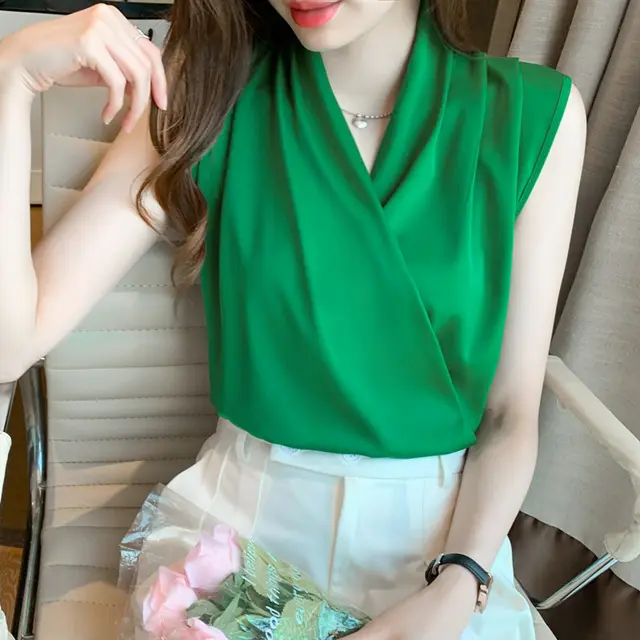 Summer Sleeveless Camisole Women Wear V neck Green - Shop at LoveMi