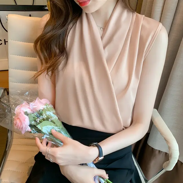 Summer Sleeveless Camisole Women Wear V neck Shrimp Pink - Shop at LoveMi
