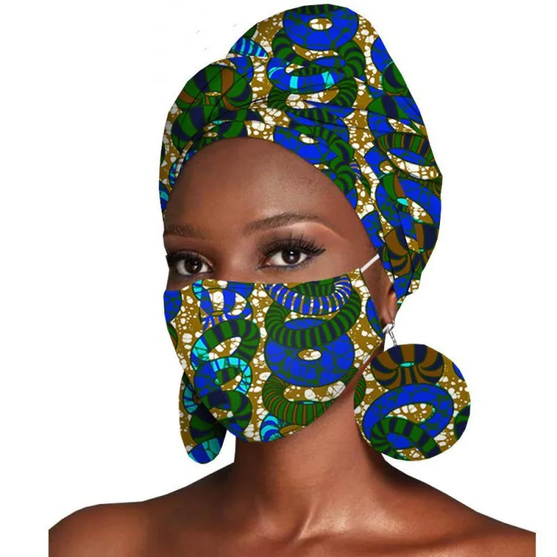 Featured Three-Piece Set Of Cotton Batik Print Headscarf Earrings