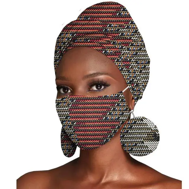 Featured Three Piece Set Of Cotton Batik Print Headscarf Earrings - Shop at LoveMi