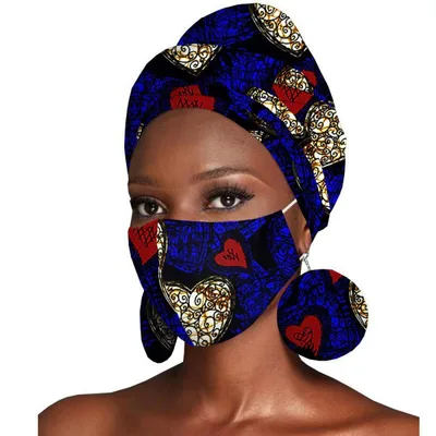 Featured Three Piece Set Of Cotton Batik Print Headscarf Earrings - Shop at LoveMi
