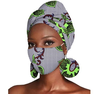 Featured Three Piece Set Of Cotton Batik Print Headscarf Earrings U - Shop at LoveMi