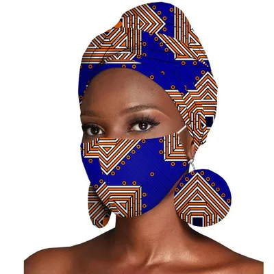 Featured Three Piece Set Of Cotton Batik Print Headscarf Earrings X - Shop at LoveMi