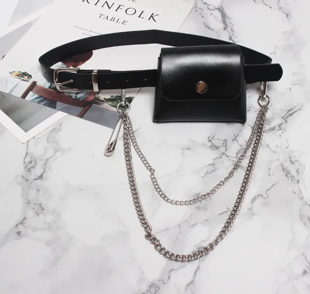 Small Waist Bag Belt Mini Bag Personalized Chain Black - Shop at LoveMi