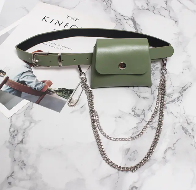 Small Waist Bag Belt Mini Bag Personalized Chain Green - Shop at LoveMi