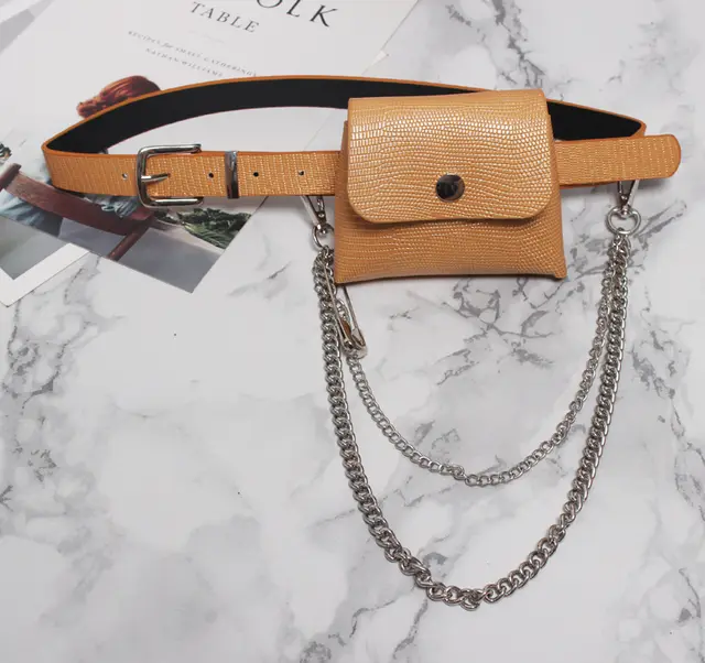 Small Waist Bag Belt Mini Bag Personalized Chain Yellow - Shop at LoveMi