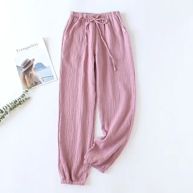 Summer Cotton Women's Loose Home Trousers Cotton Crepe Pajama Pants Purple - Shop at LoveMi