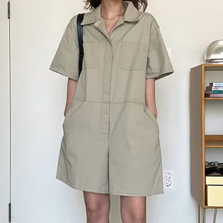 Loose Straight-leg Casual Shorts With Lapel Multi-pocket Design - Khaki