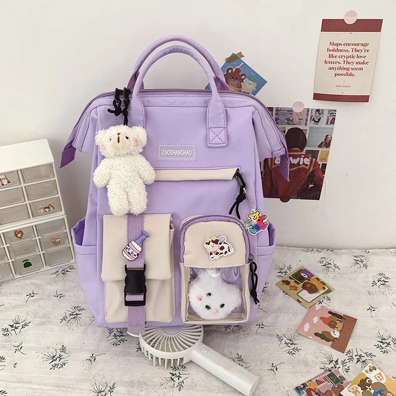 Girls Heart Junior High School Students Large Capacity Backpack Girls Purple - Shop at LoveMi