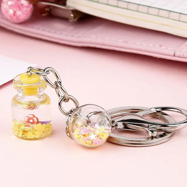 Girl Student Cute Flower Quicksand Bottle Key Pendant Yellow - Shop at LoveMi