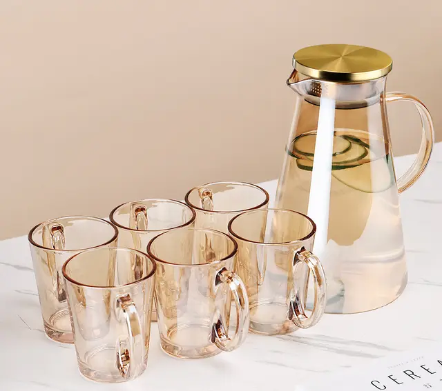 Brown Glass With Light Luxury Color Drinking Cup Female Summer Heat resistant Tea Cup Kettle Living Room Household Set G - Shop at LoveMi