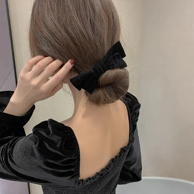 Net Yarn Bowknot Hairpin Lazy Meatball Head Hair Curler Black2 - Shop at LoveMi