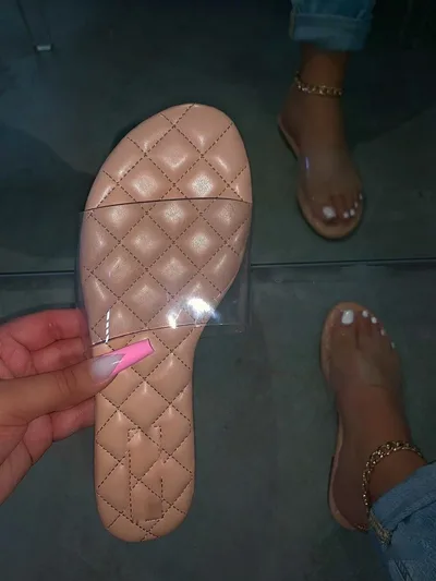 Transparent Upper, Comfortable Sole, Low Heel Sandals Khaki - Shop at LoveMi