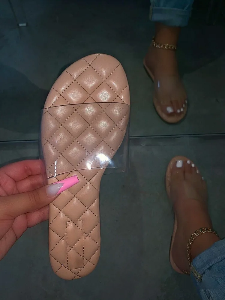 Transparent Upper, Comfortable Sole, Low Heel Sandals Khaki - Shop at LoveMi
