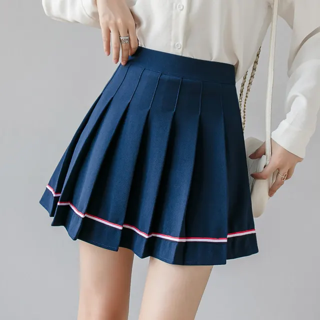 High waist Autumn And Winter A line Skirt Student School Wind proof Short Culottes Skirt Navy Blue - Shop at LoveMi
