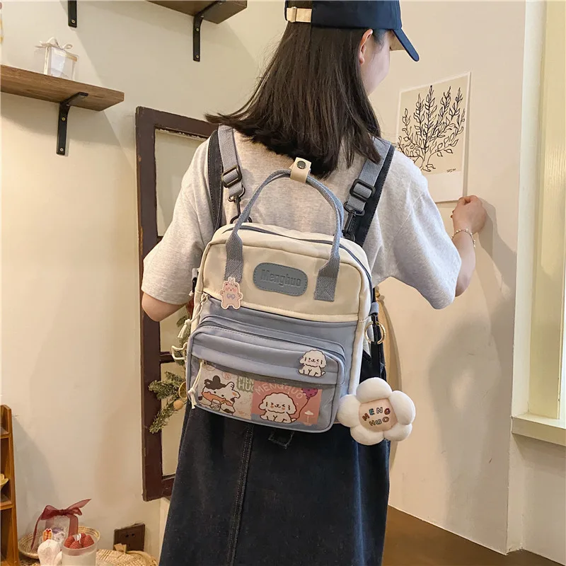 Female Soft Girl Japanese Dual use Student Backpack Diagonal Bag Tide Blue - Shop at LoveMi