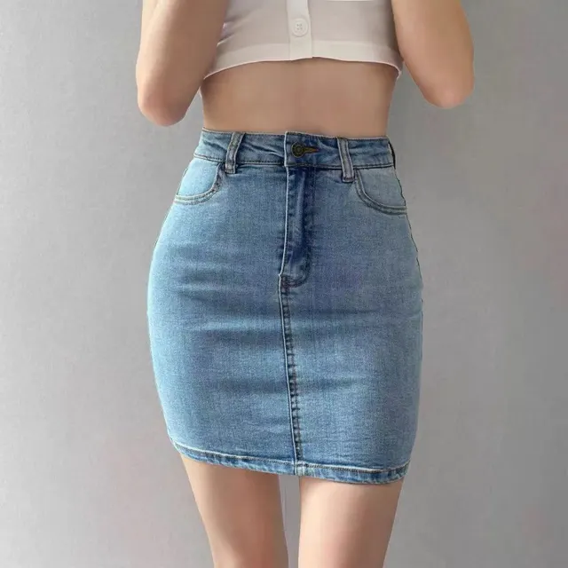 All match Denim Skirt Summer New Net Red High Waist Slim Skirt Blue - Shop at LoveMi