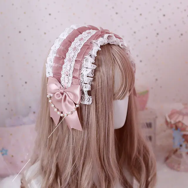 Multicolor Hand made Lolita Headband, Gorgeous Lace And Soft Girl Hair Accessories Bean Paste - Shop at LoveMi