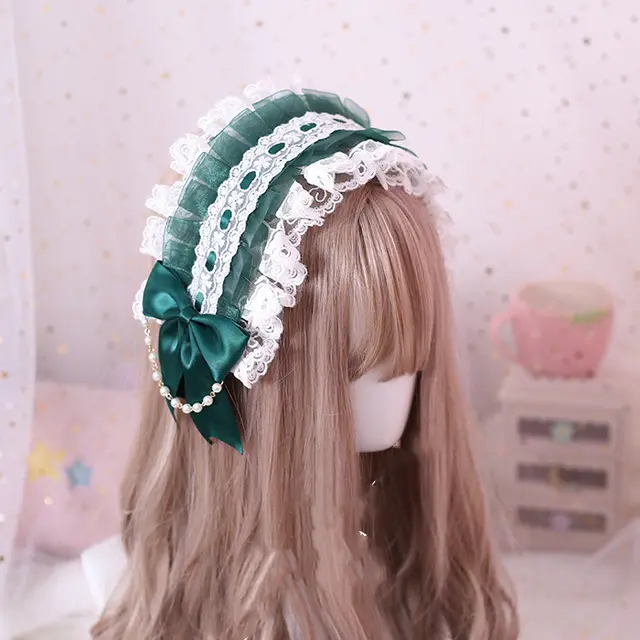 Multicolor Hand made Lolita Headband, Gorgeous Lace And Soft Girl Hair Accessories Dark Green - Shop at LoveMi