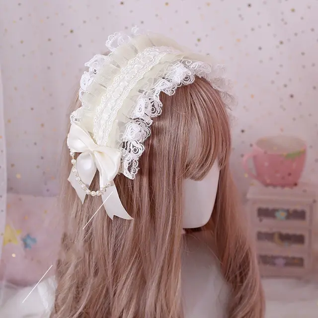 Multicolor Hand made Lolita Headband, Gorgeous Lace And Soft Girl Hair Accessories Milk White - Shop at LoveMi